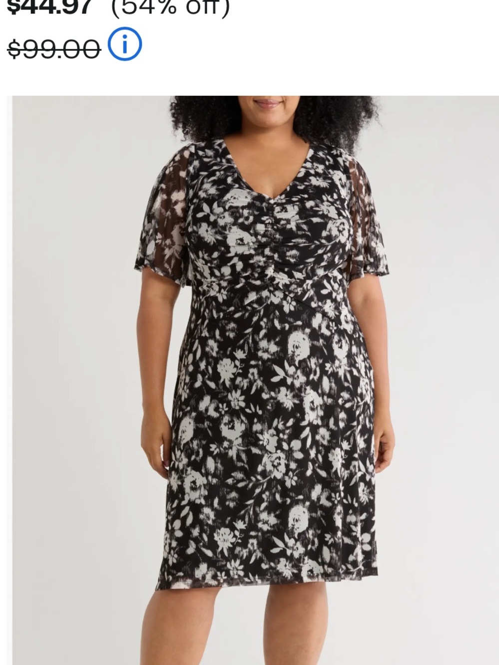 Connected Apparel Women's Black and White Floral V-Neck Dress